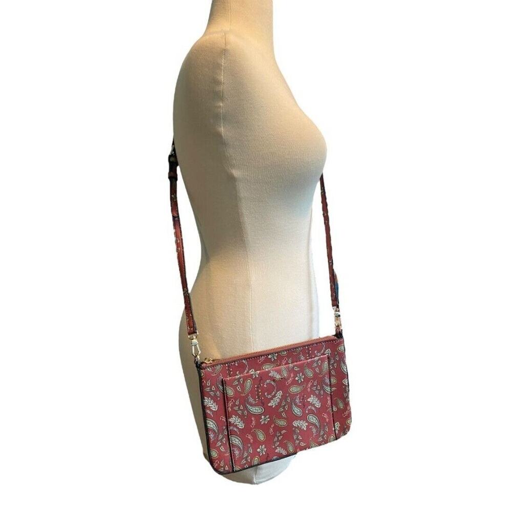 Parfois Red Paisley Crossbody Slim Pocketbook Adjustable Strap